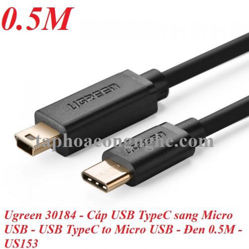 Ugreen 30184 0.5M màu Đen Cáp TypeC (3.1) sang Mini USB US153 30030184